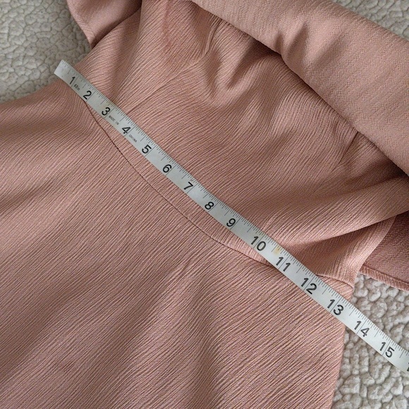 Keepsake Small Butterfly Off Shoulder Blush Pink Textured Mini Dress w/ Pockets - Picture 6 of 15